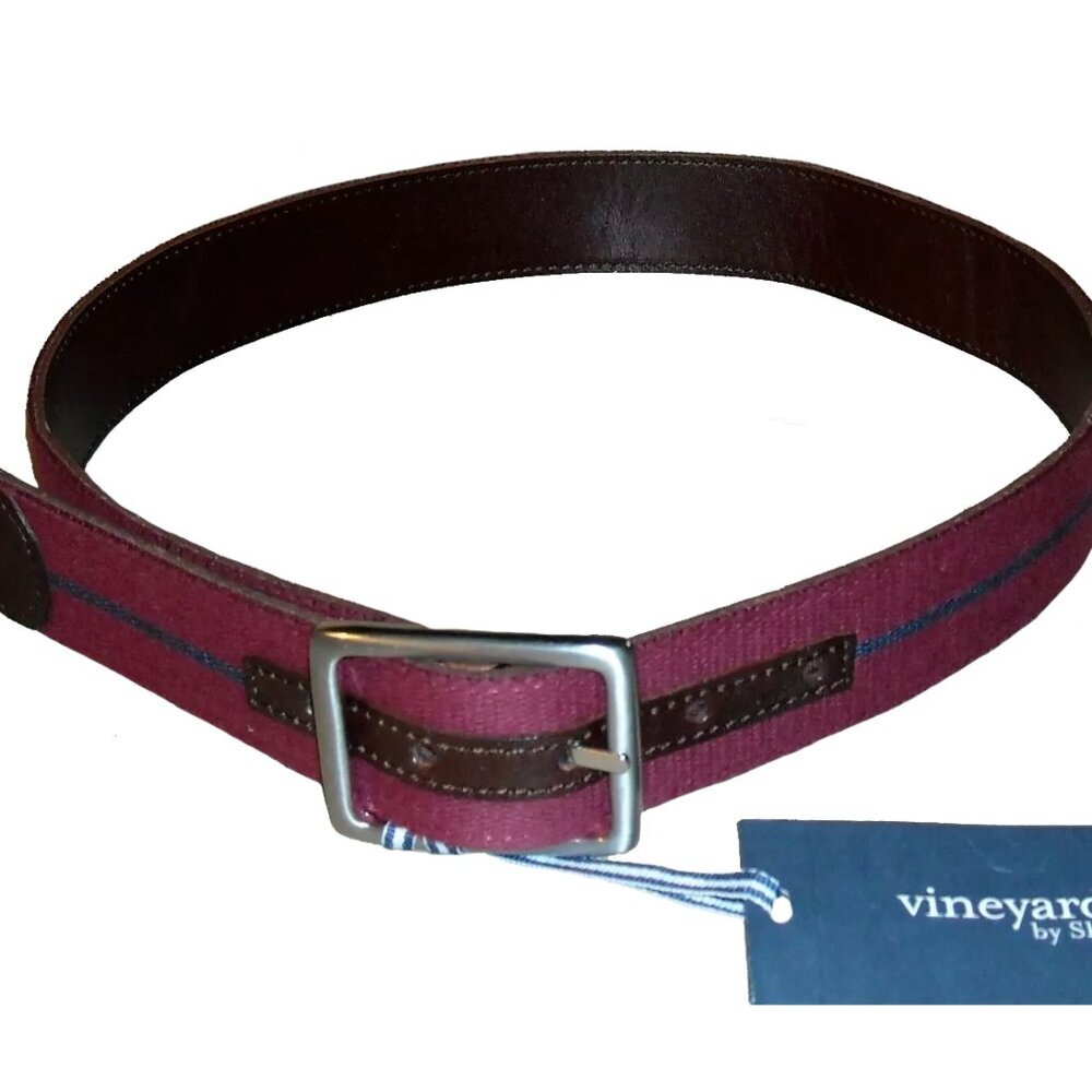 NWT Vineyard Vines Men's Men's Rosewood Stripe Reversible Leather Belt 30